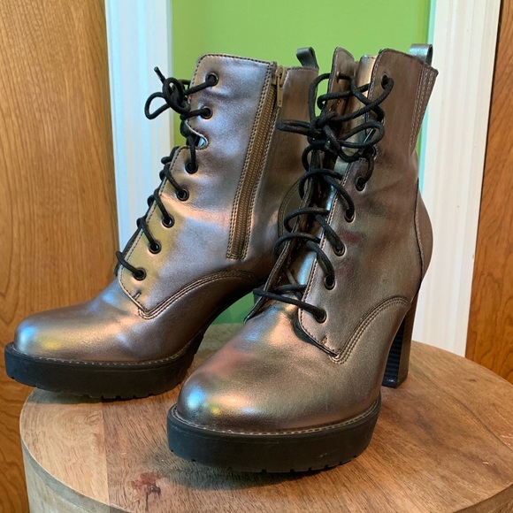 Madden NYC Josie Silver Lace-up Combat Boots - Picture 3 of 8